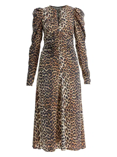 GANNI WOMEN'S LEOPARD PRINT MIDI DRESS