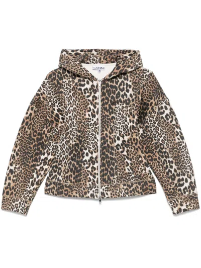 Ganni Women Leopard Print Organic Cotton Hoodie In Multi