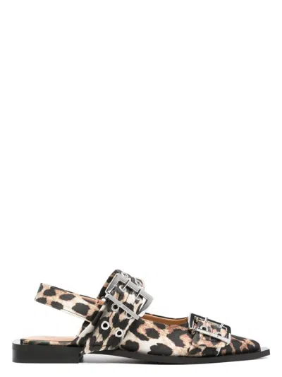 GANNI WOMEN'S LEOPARD PRINT SLINGBACK BALLETS SANDAL