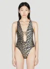 Ganni Leopard-print Cut-out Swimsuit In Brown
