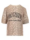Ganni Leopard Wool T-shirt In Brown