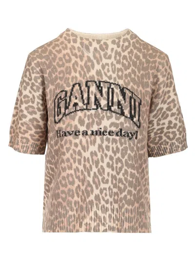 GANNI GANNI WOMEN LEOPARD PRINT T-SHIRT