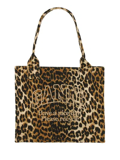 Ganni Women Leopard Print Tote Bag
