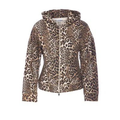 GANNI GANNI WOMEN LEOPARD PRINT ZIP HOODIE