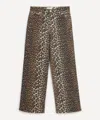 Ganni Leopard Print Cropped Jeans With Flared Hem