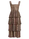 Ganni Leopard Pleated Georgette Flounce Smock Midi Dress In Animal Print