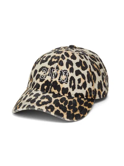 Ganni Women's Leopard-print Cotton Baseball Cap In Brown