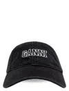 Ganni Black Denim Baseball Cap With Embroidered Logo In Black