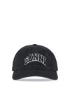 Ganni Womens Black Brand-embroidered Cotton-canvas Cap In Black