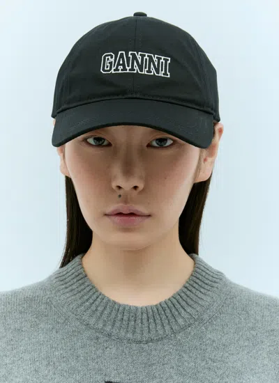 Ganni Women Logo Embroidery Baseball Cap In Black
