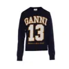 Ganni Women Logo Graphic Baseball Wool Mix Sweater