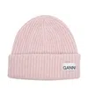 Ganni Light Pink Fitted Rib Knit Wool Beanie In Pink