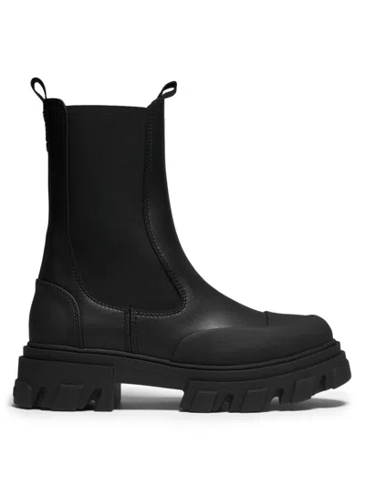 Ganni Women's Logo Leather Chelsea Boots In Black