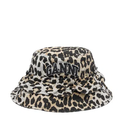Ganni Women Logo Leo Bucket Hat In Brown