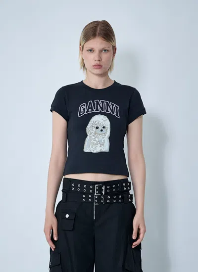 Ganni Women Logo Motif T-shirt In Gray