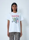 Ganni Graphic Print Crew Neck Short Sleeve Top In White