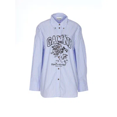 GANNI GANNI WOMEN LOGO STRIPE OVERSIZE SHIRT