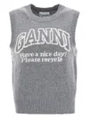 Ganni Knitted Vest With Logo In Grey