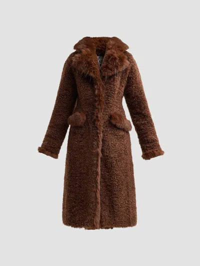 Ganni Women's Long Teddy Faux-shearling Coat In Brown