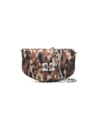 Ganni Women's Lulu Blurred Leopard Wallet-on-chain In Brown