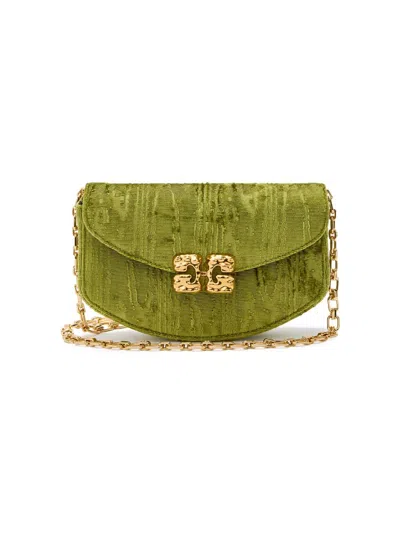 Ganni Women's Lulu Velvet Moire Wallet On Chain In Green