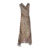 Ganni Leopard Marl Mesh Long Ruched Crossover Dress
