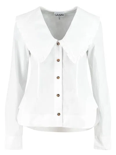 GANNI WOMEN'S MAXI COLLAR COTTON SHIRT