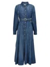 Ganni Blue Long Dress With Adjustable And Removable Waist Belt In Cotton Blend Woman