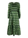 Ganni Seersucker Smocked Maxi Dress In Green