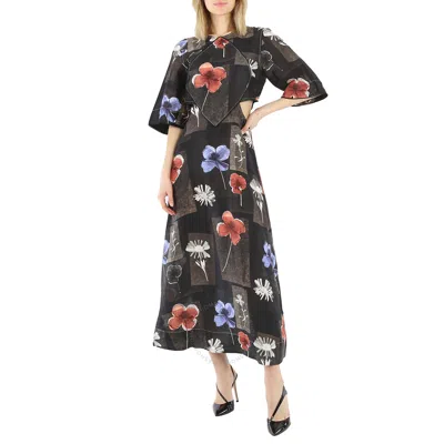 Ganni Women Maxi Silk Dress Flowers Black