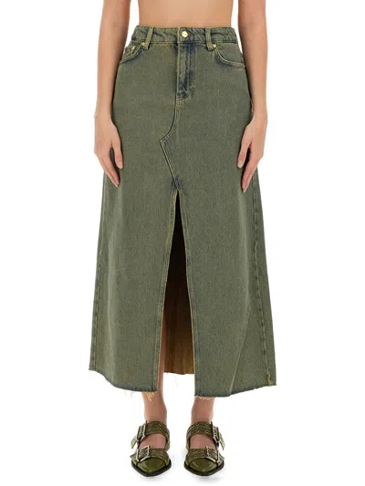 Ganni Women Maxi Skirt In Green