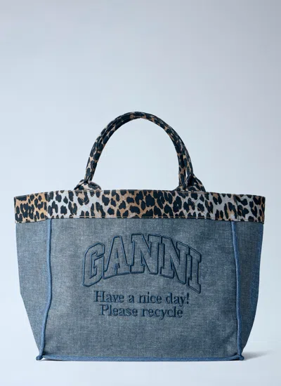 Ganni Women Medium Trapeze Reversible Shopper Bag In Blue