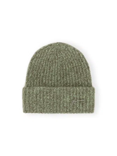 Ganni Women's Melange Brushed Wool-blend Beanie In Green