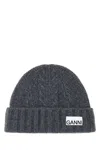 Ganni Women Melange Graphite Wool Blend Beanie Hat In Gray