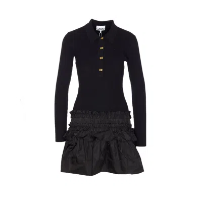 GANNI GANNI WOMEN MELANGE RIB KNIT DRESS