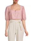 Ganni Cropped Oberteil Aus Webstoff In Pink Ivory