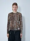 Ganni Leopard Pattern Printed Mesh Long Top In Animal Print