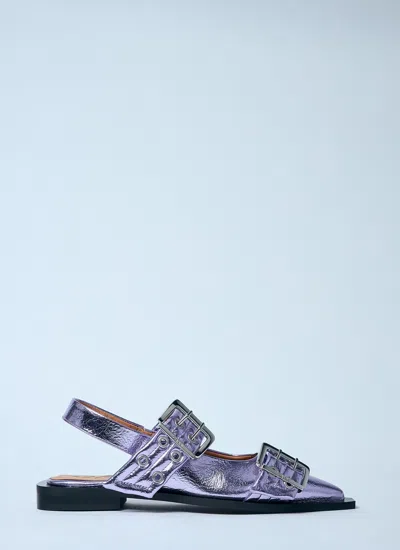 Ganni Women Metallic Feminine Buckle Ballerina Flats In Purple