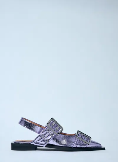 GANNI GANNI WOMEN METALLIC FEMININE BUCKLE BALLERINA FLATS