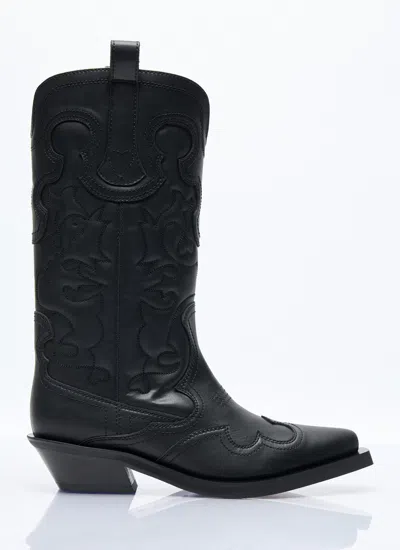 GANNI GANNI WOMEN MID SHAFT EMBROIDERED WESTERN BOOTS