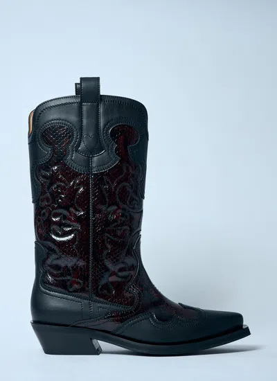 Ganni Women Mid Shaft Embroidered Western Boots In Multi