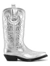 Ganni Recycled Metallic Embroidered Western Boots In Silver
