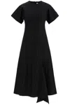 Ganni Pinstripe Asymmetric Midi Dress In Black