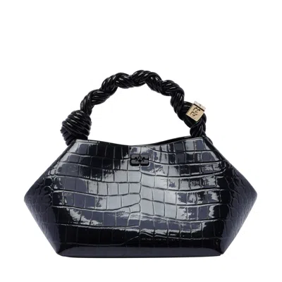 Ganni Black Small Croco Bou Handbag In Negro