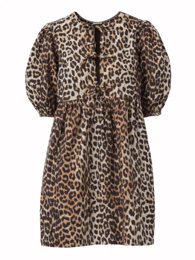 Ganni Leopard Print Mini Dress In Animal Print