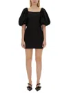 Ganni Cotton Poplin Puff Sleeve Mini Dress In Black
