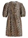 Ganni Printed Tie String Poplin Mini Dress In Printed