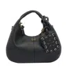 Ganni Black Leather Hobo Mini Grained Top Handle Bag In Black