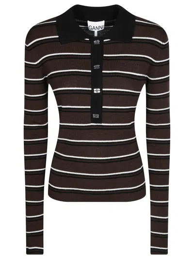 Ganni Women's Mini Ribbed Merino Polo In Multicolour