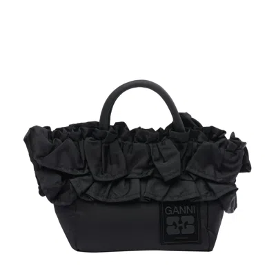 Ganni Women Mini Ruffle Shopping Bag In Black